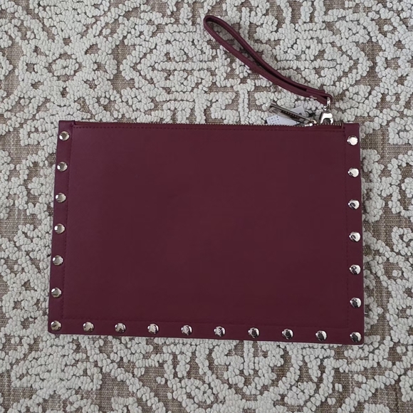 NEW White House Black Market Burgundy Floral Large Studded Clutch - Picture 3 of 6